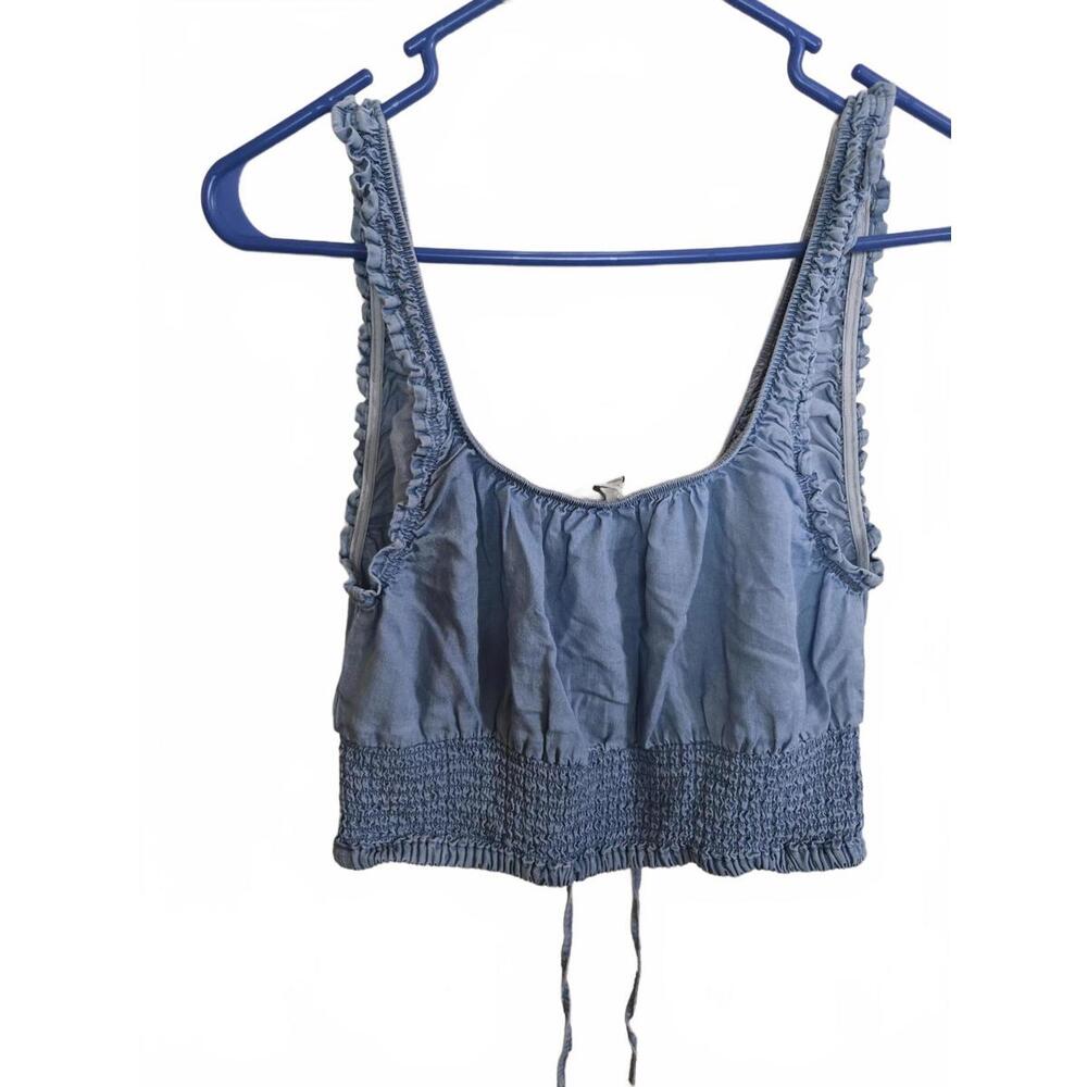 Love Tree Blue Ruched Crop Top, Size Large - Picture 3 of 4